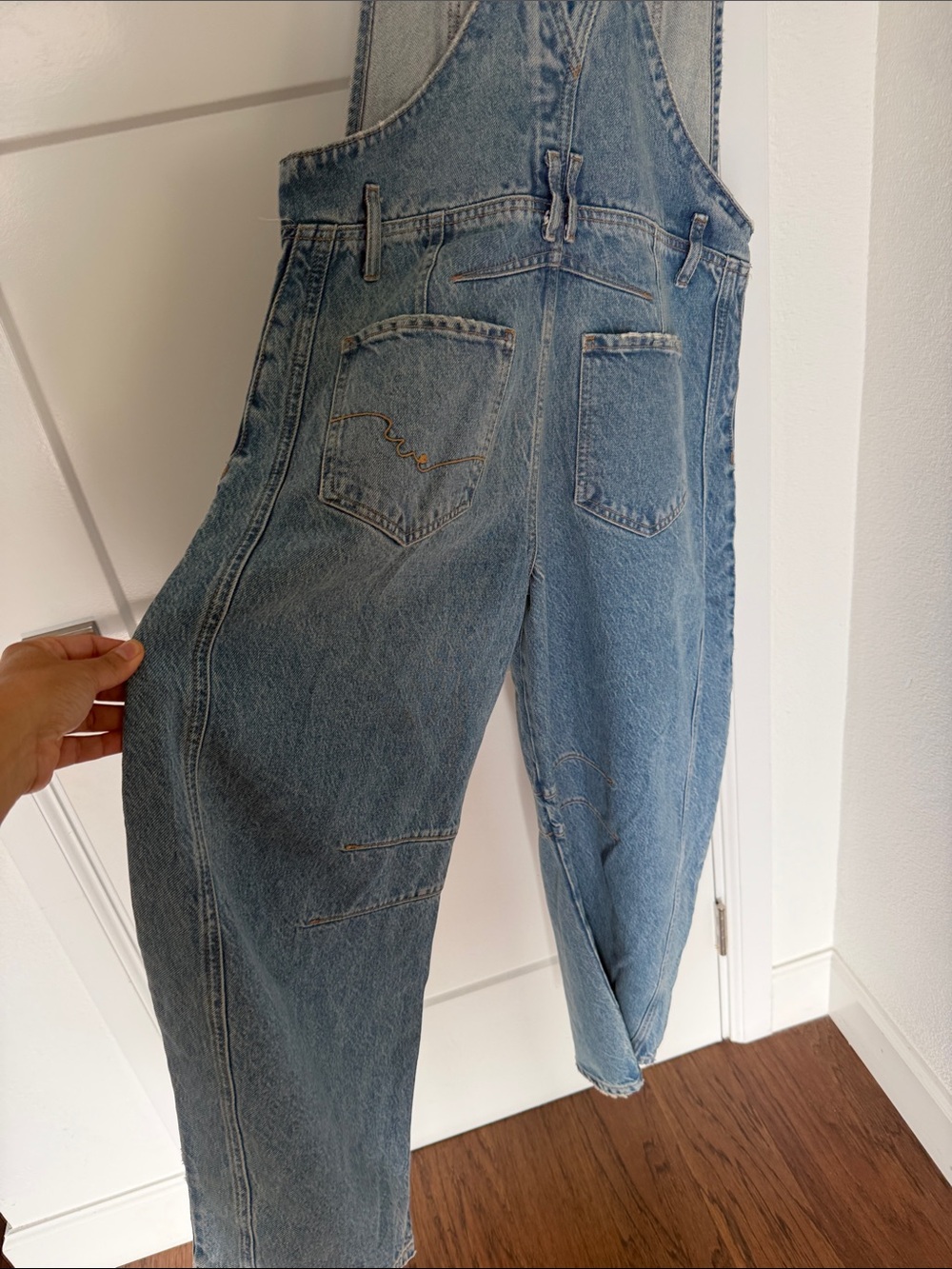 Free People Light Blue Wide-Leg Barrel Denim Overalls - Picture 8 of 9